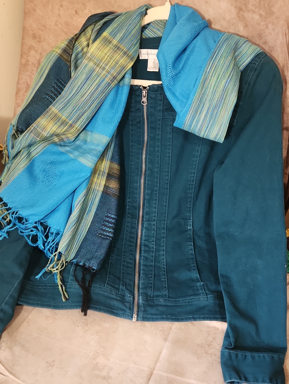 Christopher & Banks Teal Denim Zip-Front Jacket